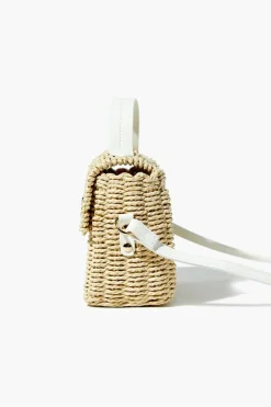 Contrast-Trim Basketwoven Crossbody Bag