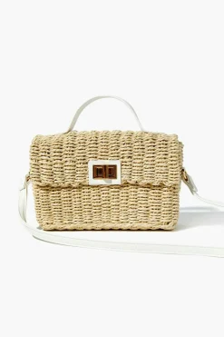 Contrast-Trim Basketwoven Crossbody Bag