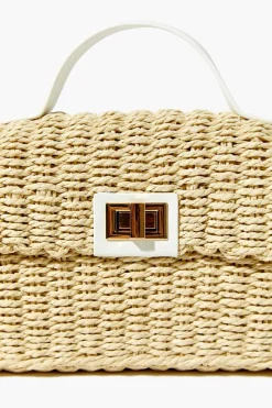 Contrast-Trim Basketwoven Crossbody Bag