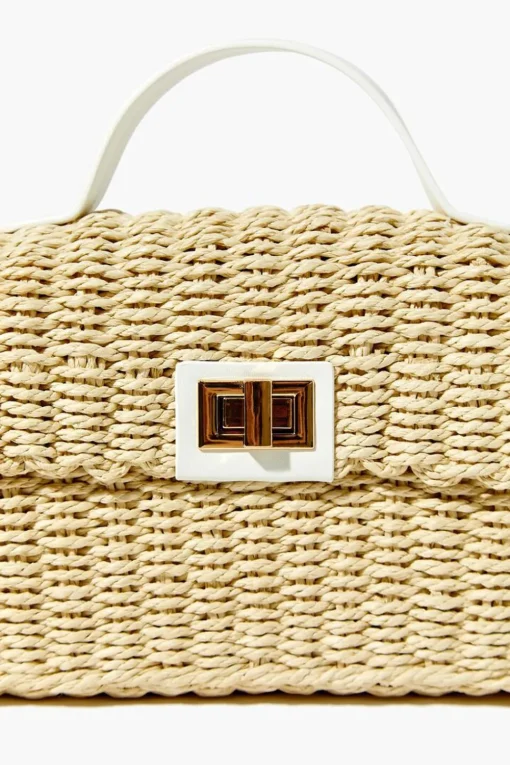 Contrast-Trim Basketwoven Crossbody Bag