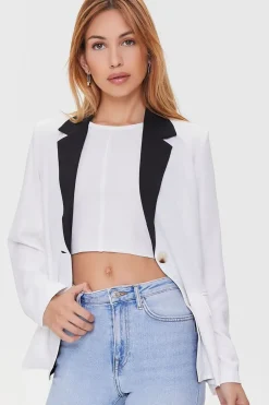 Contrast-Trim Buttoned Blazer