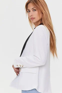 Contrast-Trim Buttoned Blazer