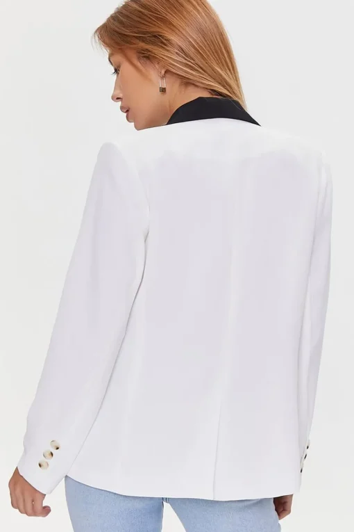 Contrast-Trim Buttoned Blazer