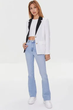 Contrast-Trim Buttoned Blazer
