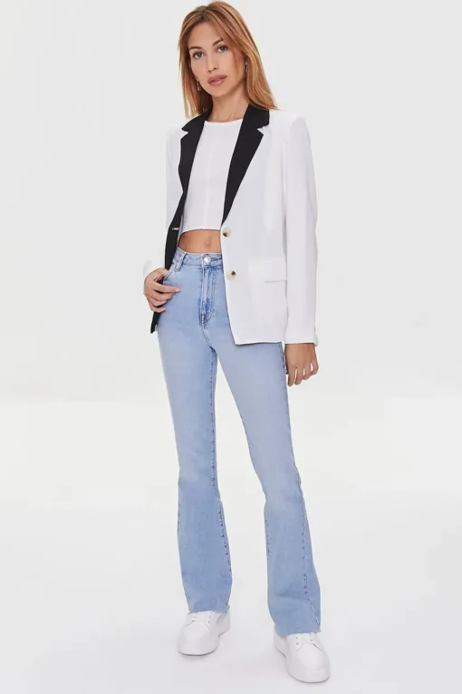 Contrast-Trim Buttoned Blazer