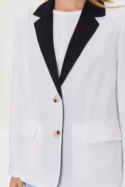 Contrast-Trim Buttoned Blazer