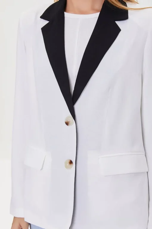 Contrast-Trim Buttoned Blazer