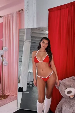Contrast-Trim High-Leg Bikini Bottoms
