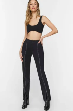 Contrast-Trim Split-Hem Pants