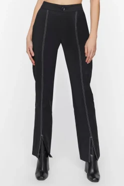 Contrast-Trim Split-Hem Pants