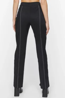 Contrast-Trim Split-Hem Pants