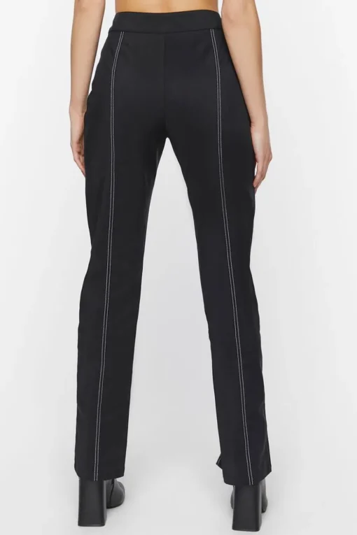 Contrast-Trim Split-Hem Pants