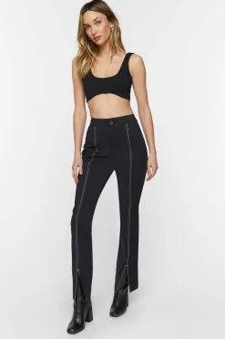 Contrast-Trim Split-Hem Pants