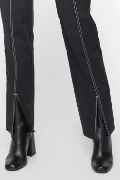 Contrast-Trim Split-Hem Pants