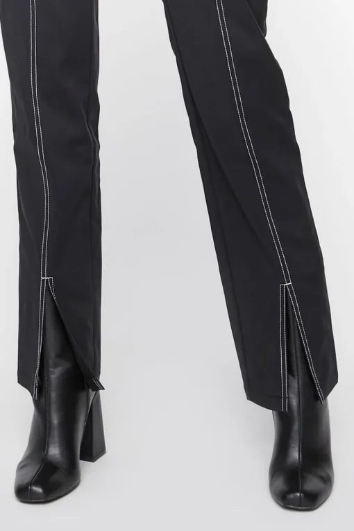 Contrast-Trim Split-Hem Pants