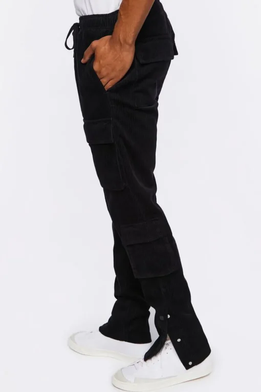 Corduroy Button-Hem Slim-Fit Pants