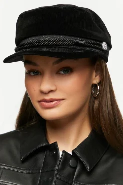 Corduroy Rope-Trim Cabbie Hat