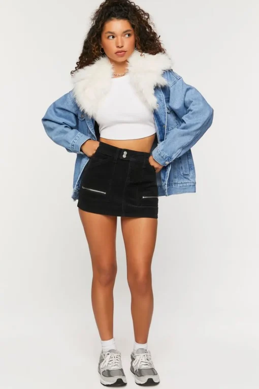 Corduroy Zipper Mini Skirt
