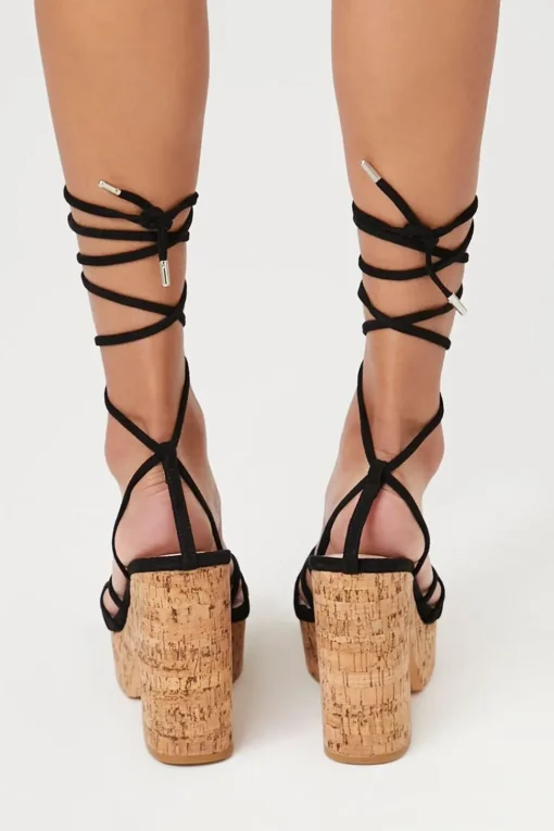 Cork Platform Lace-Up Heels