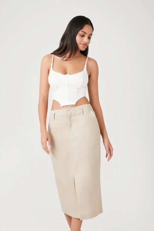 Cotton-Blend Pencil Midi Skirt