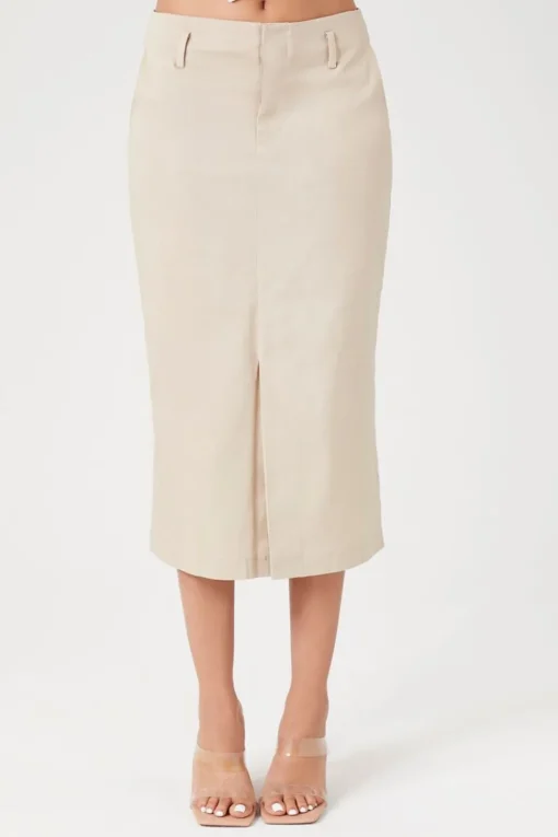 Cotton-Blend Pencil Midi Skirt