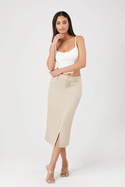 Cotton-Blend Pencil Midi Skirt