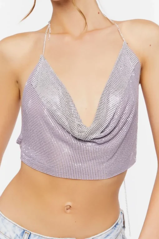 Cowl Neck Chainmail Halter Top
