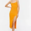 Cowl Neck Slit Midi Dress