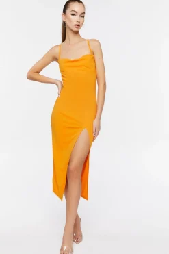Cowl Neck Slit Midi Dress