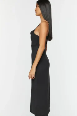 Cowl Neck Slit Midi Dress
