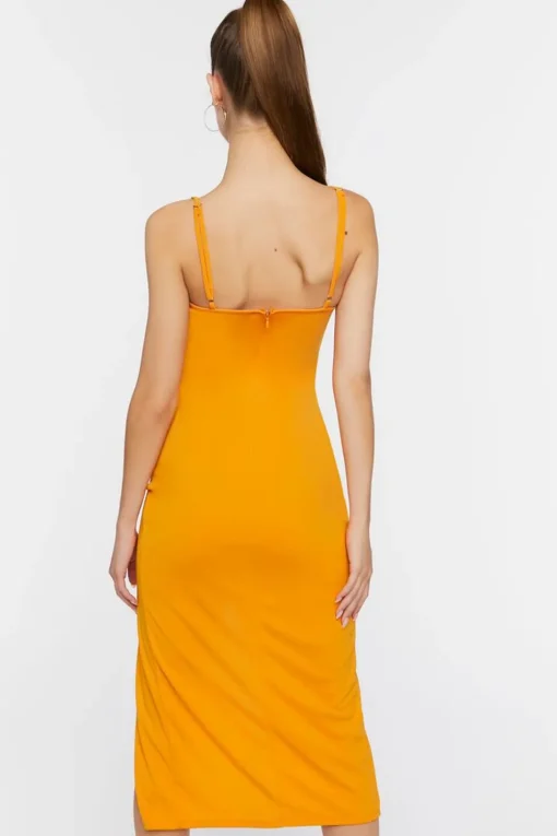 Cowl Neck Slit Midi Dress