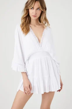 Crepe Butterfly-Sleeve Mini Dress
