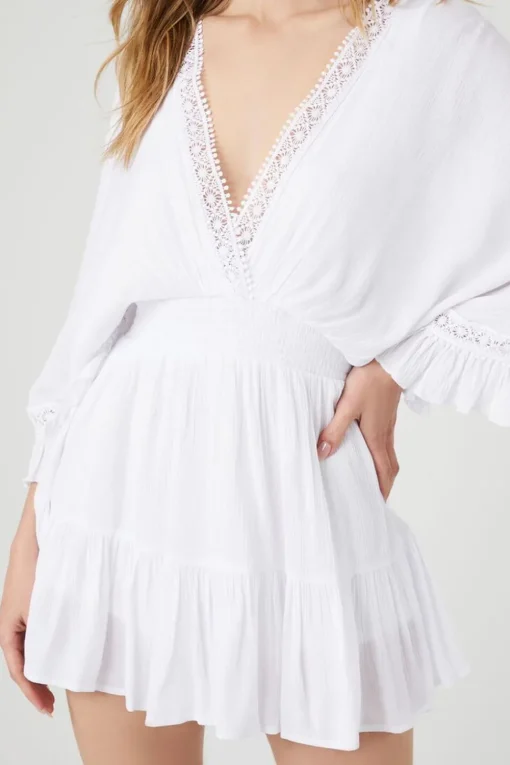 Crepe Butterfly-Sleeve Mini Dress