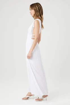 Crepe Caged V-Neck Maxi Dress