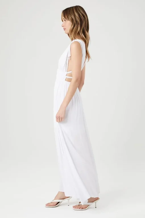 Crepe Caged V-Neck Maxi Dress