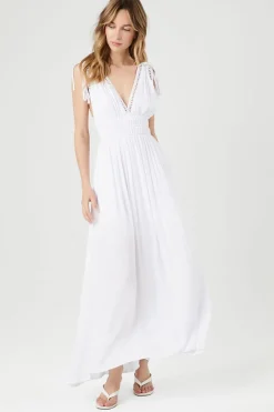 Crepe Caged V-Neck Maxi Dress