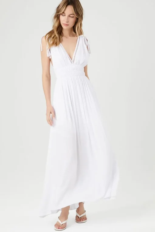Crepe Caged V-Neck Maxi Dress