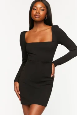 Crepe Long-Sleeve Mini Dress