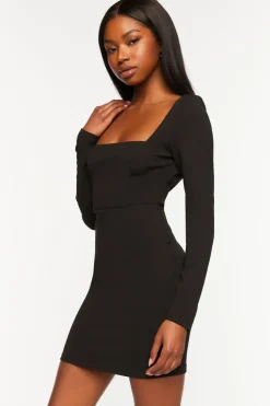 Crepe Long-Sleeve Mini Dress