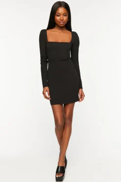 Crepe Long-Sleeve Mini Dress