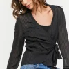 Crepe Shadow-Striped Wrap Top