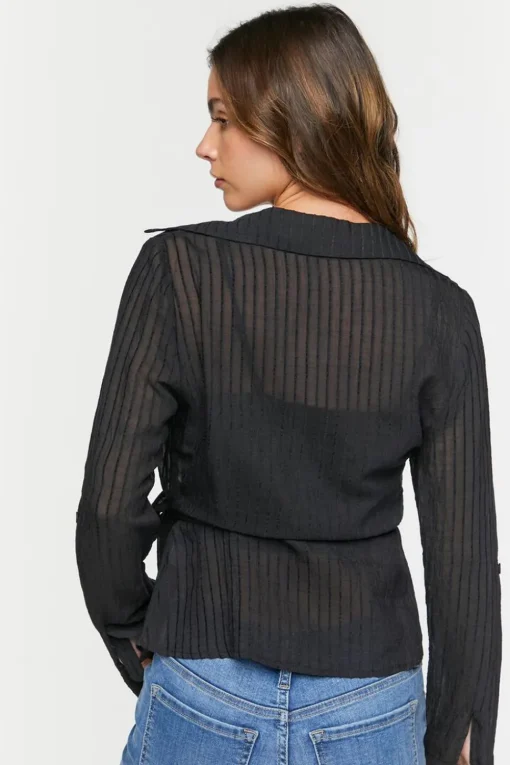 Crepe Shadow-Striped Wrap Top