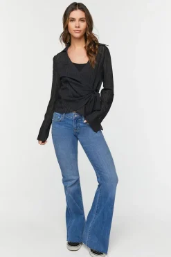 Crepe Shadow-Striped Wrap Top
