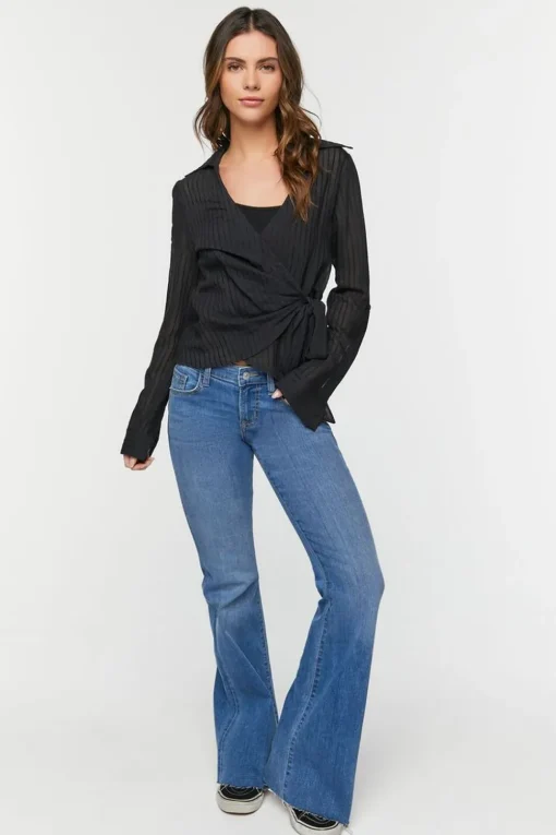Crepe Shadow-Striped Wrap Top