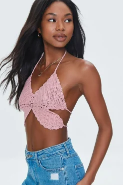 Crochet Butterfly Halter Crop Top