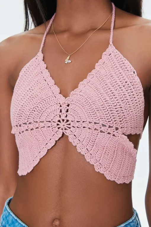 Crochet Butterfly Halter Crop Top