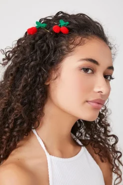 Crochet Cherry Bobby Pin Set