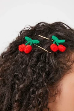 Crochet Cherry Bobby Pin Set