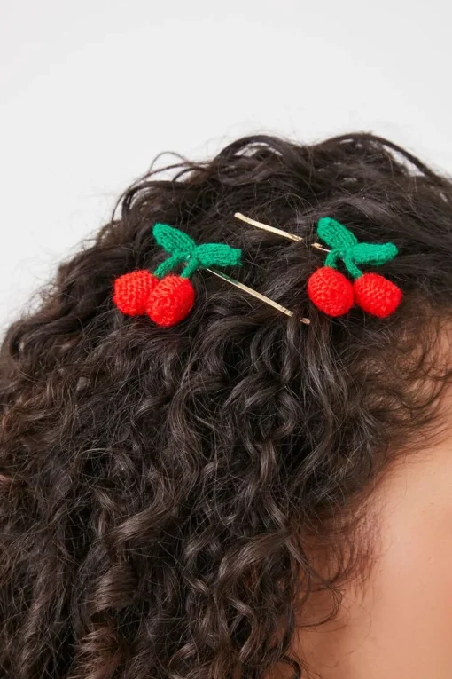 Crochet Cherry Bobby Pin Set