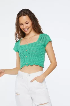 Crochet Sweater-Knit Crop Top